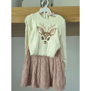 Ivory Deer Sweater Dress with Blush Knit Skirt
